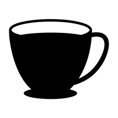 Black silhouette of a cup of coffee or tea on white background