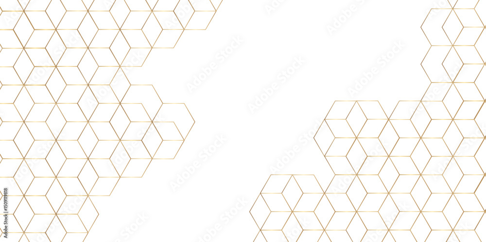 Poster abstract golden hexagon graphic ornament. arabian stylish seamless pattern on white background. crea