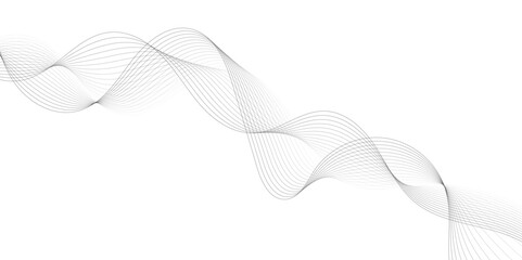 Abstract grey, white smooth element swoosh speed wave modern stream background. Wave with lines created using blend tool. Abstract frequency sound wave lines and twisted curve lines background.	
