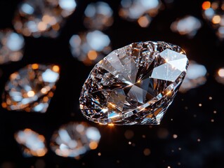 Fototapeta premium Sparkling diamonds suspended in a dark space.