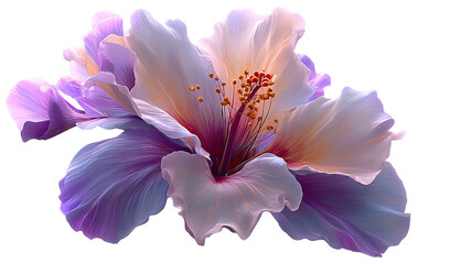 Vibrant and artistic close up of a beautiful hibiscus flower against abstract isolated on white transparent background PNG cutout mockup template