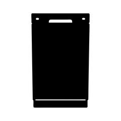 Black Silhouette of a Modern Dishwasher with a Simple Front Panel