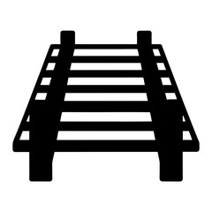 A simplistic black and white illustration of a train track perspective view