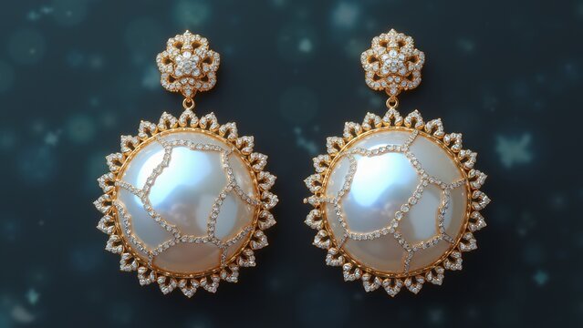 Golden lace pearl earring image