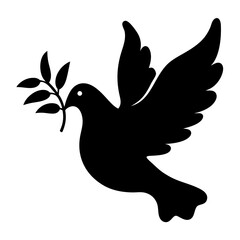 Dove carrying an olive branch silhouette, symbol of peace and hope