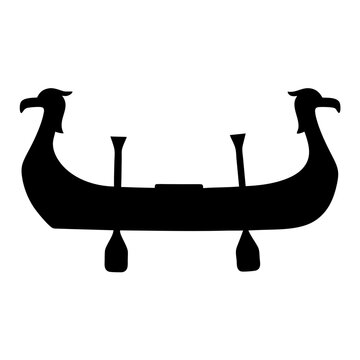 Silhouette image of an ancient Viking longboat with eagle headed bows