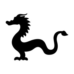 Black Dragon Silhouette Standing Strong on White Background Displaying its Majestic Stature