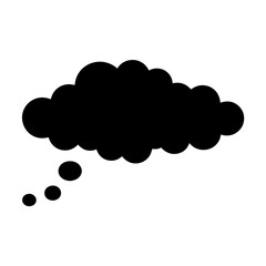 A dark thought bubble with three smaller thoughts below in black