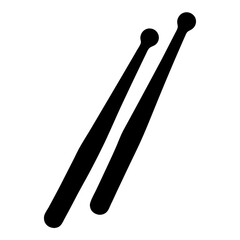 Two black drumsticks diagonal on a white background used for percussion