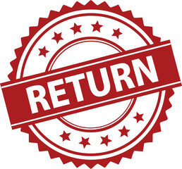 Obraz premium Red and White Return Stamp with Stars, Serrated Edge, and Clean Design.