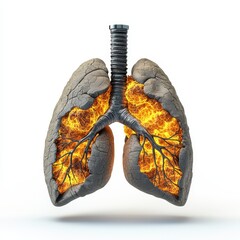 Burning Lungs 3D Render of Damaged Respiratory System