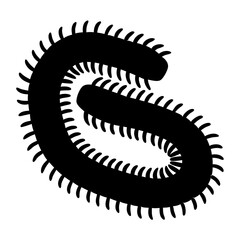 Black and white silhouette illustration of a centipede or millipede like creature