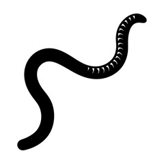 Fototapeta premium A single black silhouette of an earthworm on a white background