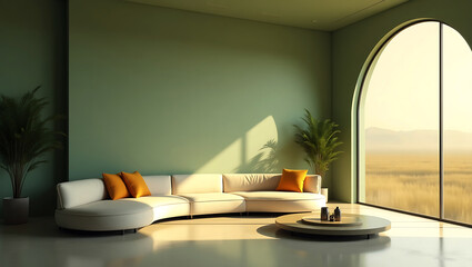 Modern living room interior with elegant furniture soft lighting cozy decor and stylish contemporary design