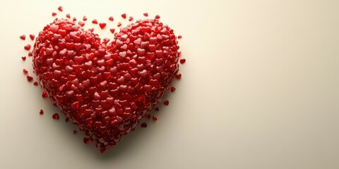 Heart shape created from small red hearts on a neutral background for romantic themes
