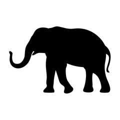 Obraz premium Majestic Black Elephant Silhouette Walking on a White Background, full body