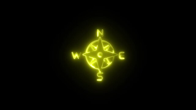 a glowing neon compass arrows icon animation video on black background icon, compass, direction, arrow, symbol, navigation, travel, map, sign, design