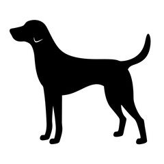 Elegant silhouette of a distinguished dog standing alert on a white background