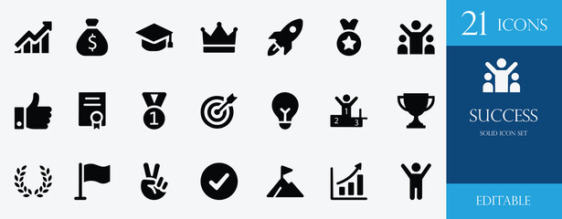 Fototapeta premium Success icon set featuring achievement, trophy, medal, goal, reward, podium, and certificate. Perfect for business growth, motivation, and leadership visuals