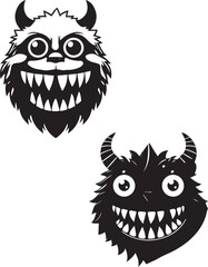 Fototapeta premium Cartoon Monster Mascot Face Icons Sharp teeth silhouette vector 
