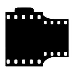 A black and white illustration of a photographic film strip roll format