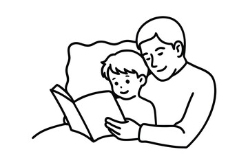 Father and son reading a book together at bedtime