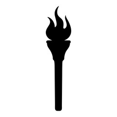 Black silhouette of a flaming torch against a white background is iconic