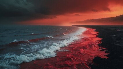 Crimson Alien Ocean on Solaris Haunting Sci Fi Landscape Photography