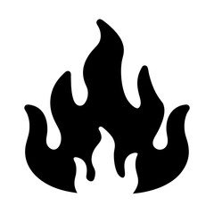 Stylized illustration of a bold black flame against a stark white background