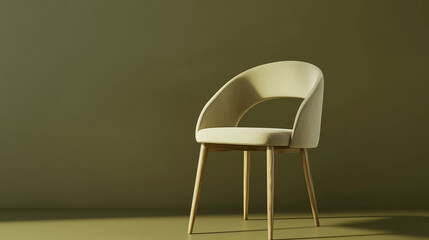 Modern white chair with wooden legs isolated on solid background