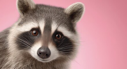 Obraz premium Cute Raccoon Portrait on Pink Background