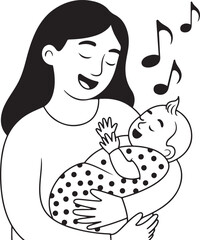 black and white parent child line drawing