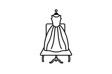 Elegant ball gown on dress form simple line art illustration
