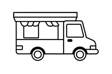 Simple line drawing of a food truck with awning