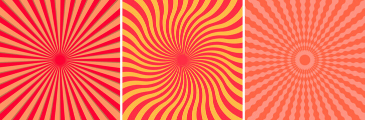 Sunburst Background Bundle – Retro Radial, Spiral & Wavy Burst Designs in Vibrant Red for Posters, Packaging & Digital Art