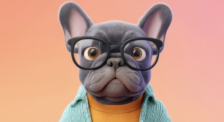Fototapeta premium Stylish Cartoon Dog with Glasses Against a Colorful Background