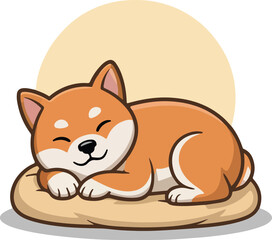 sleeping shiba inu dog on cream rug cartoon
