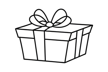 A simple line drawing of a gift box with a bow