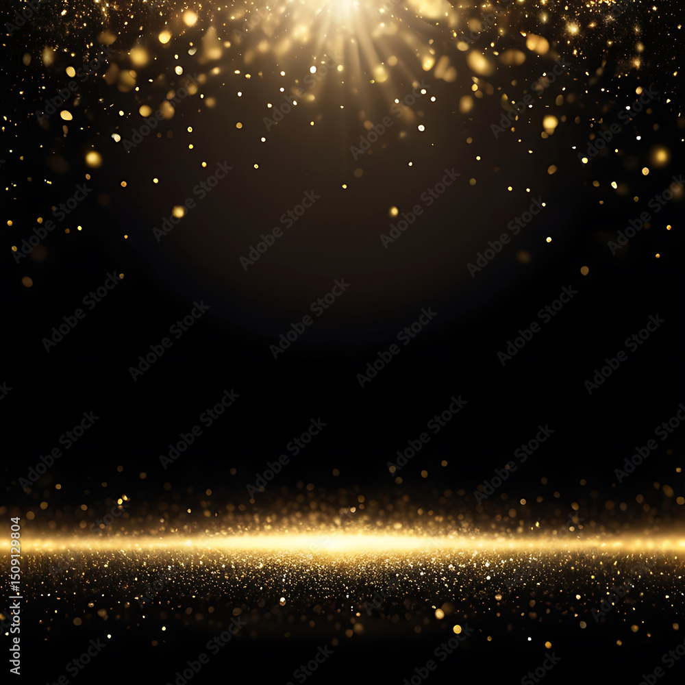 Poster golden light sparkle background with glowing particles and bokeh effects for design – ai