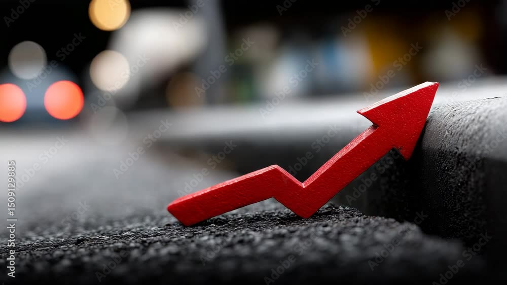 Poster ascending arrow: a symbolic red arrow points upwards, representing growth and progress, strategicall