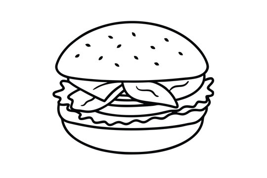 recommend clip art: Delicious hamburger outline simple fast food drawing