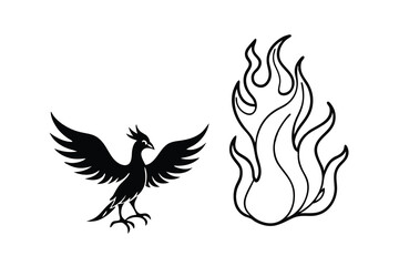 Black phoenix bird and fire flames design graphic illustration