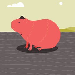 capybara in a hat flat illustration