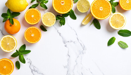 orange and lemon slices copy space background