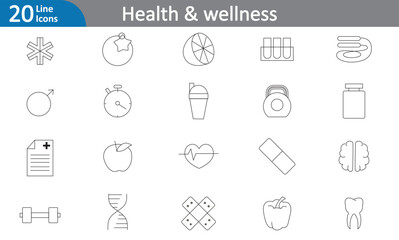 Health & Wellness Elements - Black Line Art Vector Set 3 (EPS)