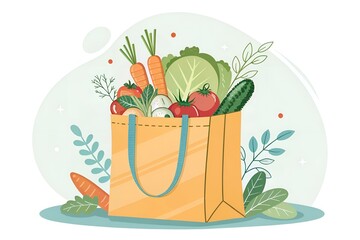 Torba pełna świeżych warzyw – ilustracja zdrowych zakupów i diety roślinnej