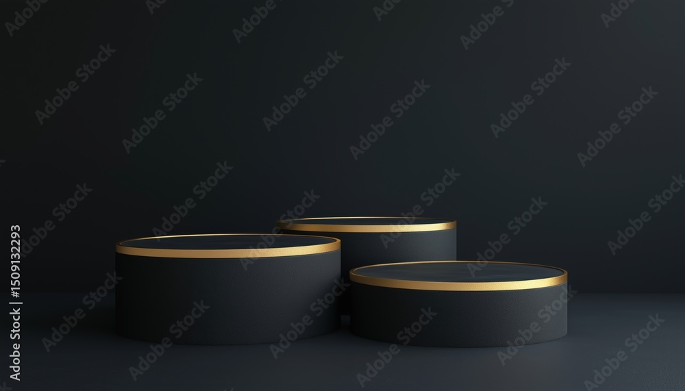 Poster sophisticated showcase for displaying your products: black cylinder on a dark background with light 