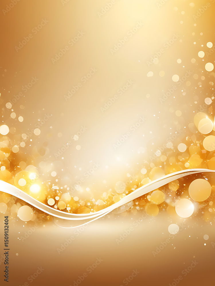 Poster golden abstract background with bokeh circles, light waves and sparkle particles – ai