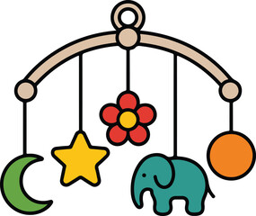 line drawing of baby mobile beige frame
