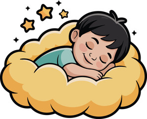 sleeping child on oversized yellow cloud